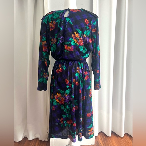 Vintage Alison J Purple Green Floral Diamond Print Belted Maxi Dress Womens XL - Picture 4 of 6